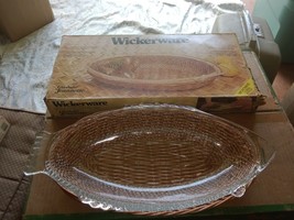 Jeanette Glasbake Wickerware Glass Fish Platter Vintage MCM Box NOS Vintage - $49.49