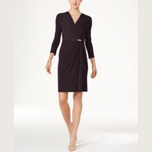 Charter Club Womens Long Sleeve Faux-Wrap Dress, Dark Wineberry, Small - $31.68