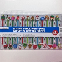 Christmas Holiday Pencils Party Pack 24 Erasers + 24 Pencils Creatology XMas NEW - £9.27 GBP