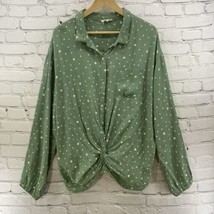 Easel Los Angeles Blouse Womens Sz L Twist Front Green White Polka Dots - £12.66 GBP