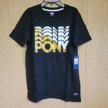 Pony Boys T-Shirt sz L (14/16) Black with Gold &amp; White Graphics - £15.36 GBP