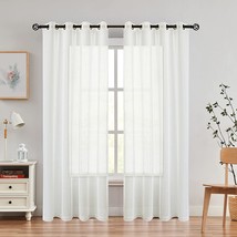 Off White Linen Sheer Curtain Panel, Set Of 2, 54X72 Inches, 72&quot; Long Open Weave - £29.86 GBP