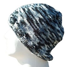 Handmade Men&#39;s Hipster Beanie Black Grey White Acrylic Vegan - $25.45