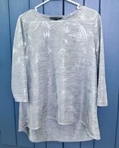 Zac And Rachel Shimmery Silver High Low Tunic Shirt Size Large Brushed Pattern - £9.29 GBP