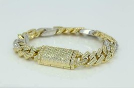 925 Silver Gold Plated 7CT Round  Simulated Diamond Cuban Link Bracelet 8&quot; Men&#39;s - £213.63 GBP