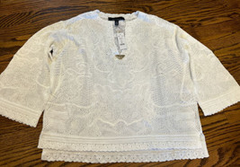 NEW White House Black Market Pointelle Stitch 3/4 Sleeve Sweater Ecru Si... - £46.01 GBP