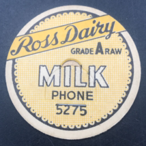Vintage Ross Dairy Milk Bottle Cap 1 5/8&quot; Maverick Grade A Raw Phone 5275 - $9.49