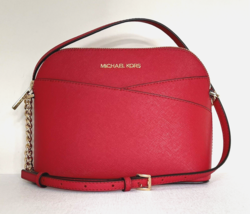 New Michael Kors Jet Set Travel Medium Dome Crossbody Leather Bright Red - £66.71 GBP