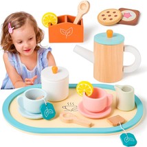 Wooden Toys For Kids, Wood Tea Set Pretend Toys For Little Girls, Tea Pa... - $33.99