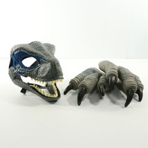 Mattel Jurassic World Dinosaur Blue Velociraptor Mask w Moving Jaw &amp; Claw Gloves - £53.38 GBP