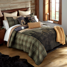 Donna Sharp Mountain Moon Quilted Queen 3-Piece Set Lodge Cabin Bear Green New - £125.92 GBP