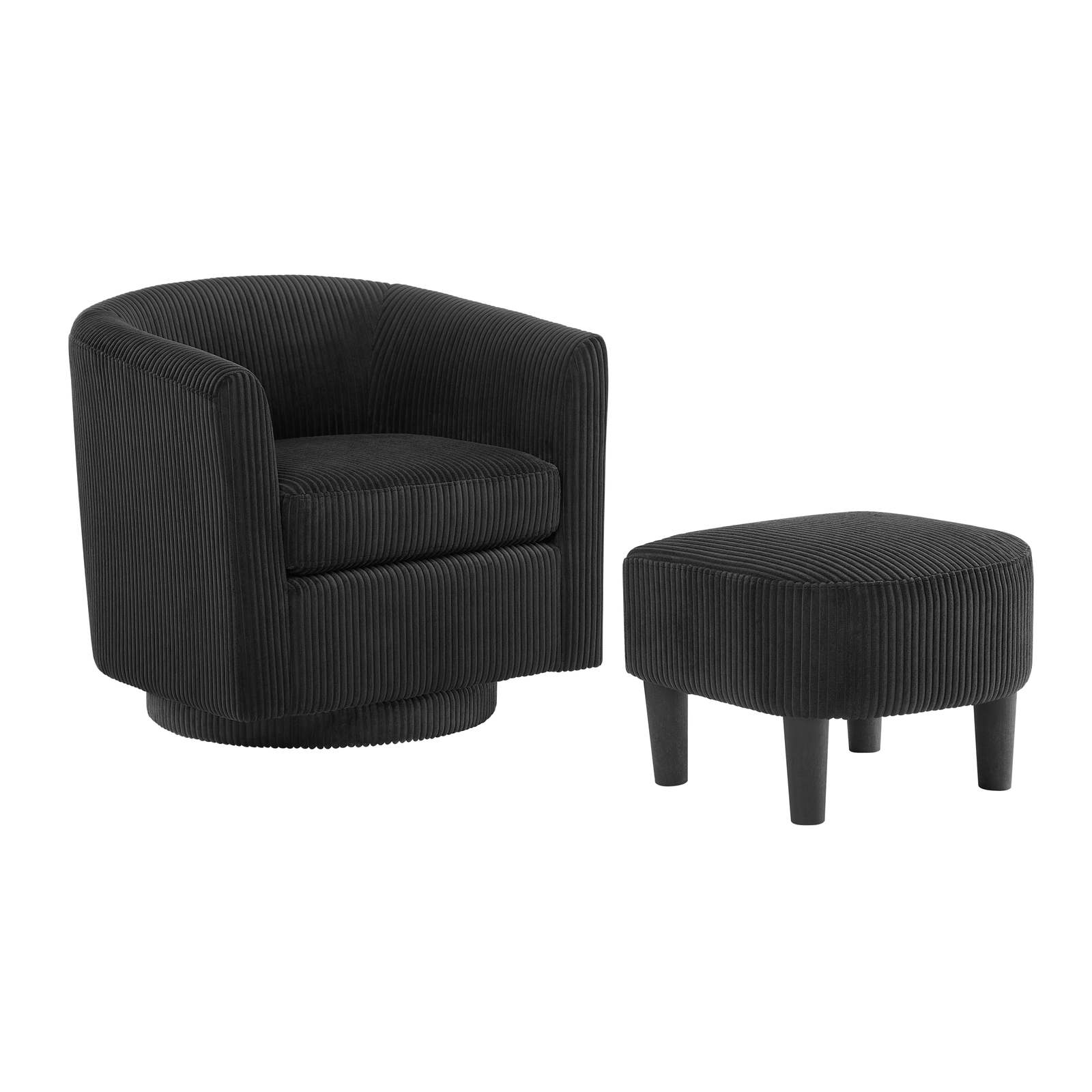 Black Corduroy 360° Swivel Accent Recliner Chair with Ottoman Item image 2