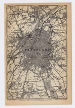 1881 Antique City Map Of Brussels Belgium Verso Napoleon Battle Of Waterloo Plan - £24.71 GBP