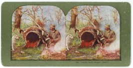 c1900&#39;s Colorized Stereoview 489 Want Some Dinner Bob? Hunter &amp; His Dog Campfire - £9.59 GBP