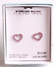 Girls Sterling Silver 925 Pink Crystal Hearts Post Stud Earrings New in ... - $7.40