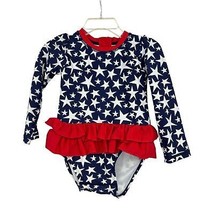 Wave Zone Star Bathing Suit 18 mon baby long sleeve ruffle red white blue 50 upf - £10.89 GBP