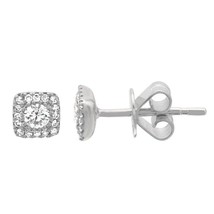 Authenticity Guarantee 
Square Cushion Halo Diamond Cluster Stud Earrings 14K... - £635.65 GBP