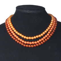 Vintage Hong Kong Multi Color Strand Orange beads 16&quot;  Collar Necklace - $24.00