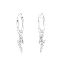 Hanging Lightning Bolt 925 Silver Hoop Earrings with Crystals - £13.44 GBP