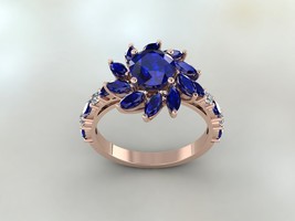 Natural Sapphire And CZ Gemstone Sterling Silver Women Designer Ring Jewel - £53.77 GBP