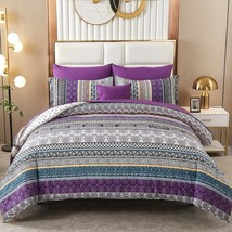 Boho Comforter Set Queen Size,8 Piece Bed In A Bag Bohemian Striped Bedding - £61.74 GBP