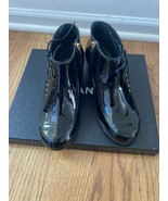NIB 100% AUTH Chanel 15A Black Patent Leather CC Logo Side Lace Up Booti... - £613.52 GBP
