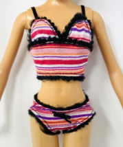 Barbie My Design Scene Pink Striped Bra Panties Pajama Getting Dressed M... - £15.79 GBP