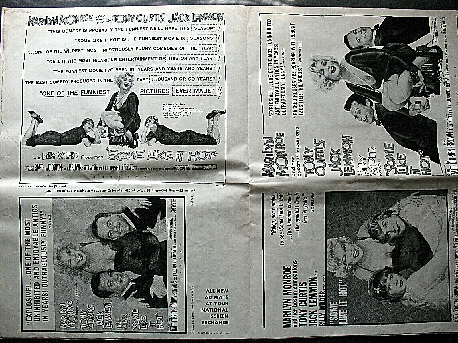 MARILYN MONROE:BILLY WILDER:DIR: (SOME LIKE IT HOT) ORIG,1959 MOVIE PRESSBOOK * Item image 7