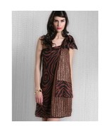 Nikka One Shoulder Zebra Print Silk Beaded Brown Dress Size 8 NWT! - £27.06 GBP