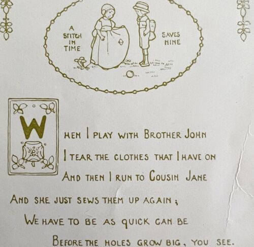 Primary image for A Stitch In Time 1906 Wise Sayings Print 6 x 4" MilIicent Sowerby DWZ3D