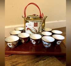 Chinese Teapot with 10 Cups Midcentury Vintage - $93.50