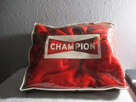 Champion Spark Plug Bag Faribo Woolen Red Blanket 54&#39;&#39; x  54&#39;&#39; Vintage u... - $89.09