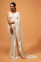 White Colour Beautiful Full Embroidery Work Wedding Wear Georgette Saree... - £73.45 GBP