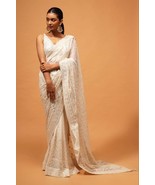 White Colour Beautiful Full Embroidery Work Wedding Wear Georgette Saree... - $95.00