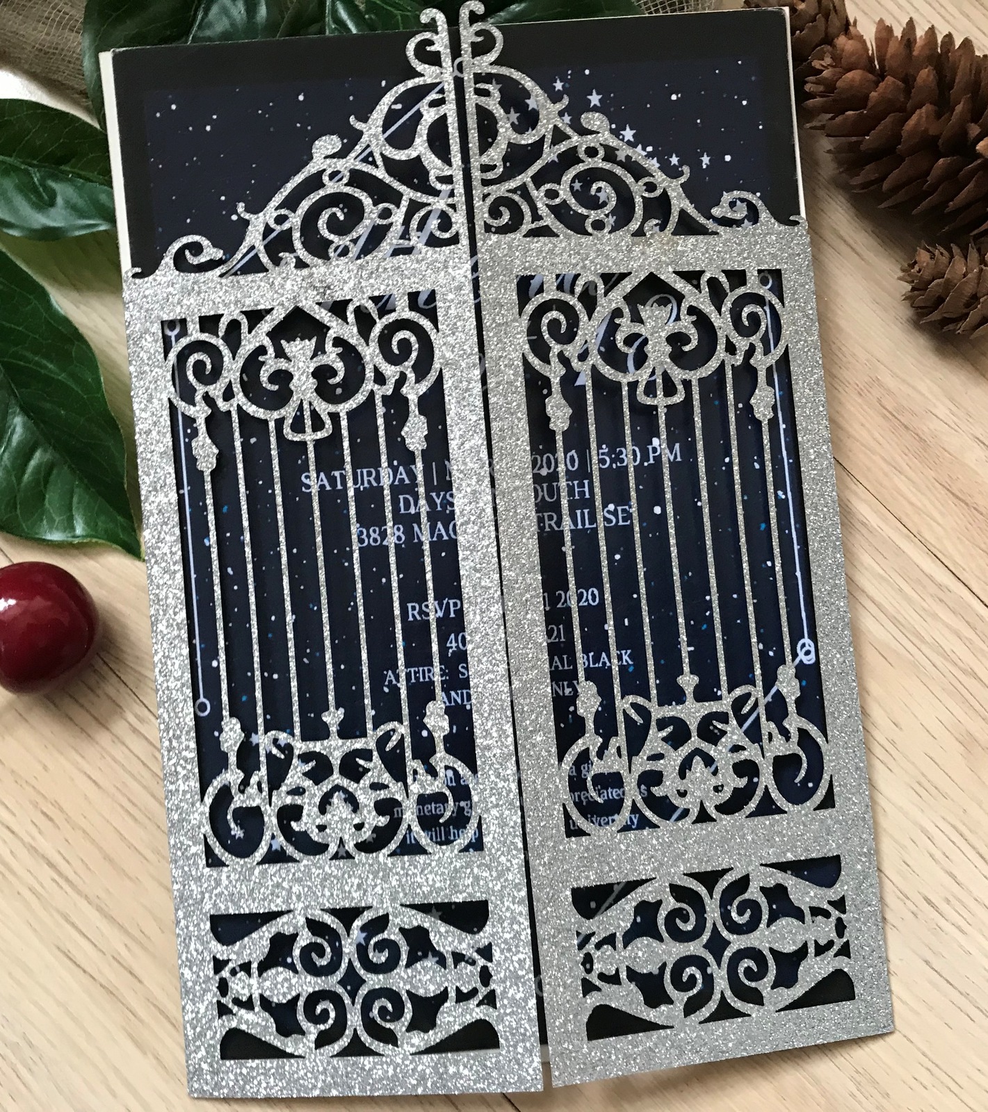 10pcs Glitter Gold Gate Wedding Invitations,Menu Cards,Laser Cut Invitat... - $13.30