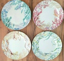 FOUR Melamine Pottery Barn SEALIFE Dinner Plates 11&quot; Four Colors NWOT - £40.05 GBP