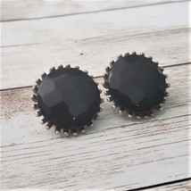 Vintage Clip On Earrings - Large Black Faceted Circle with Halo 1&quot; - £10.38 GBP