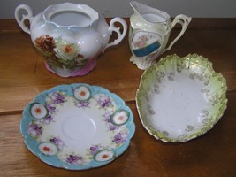 Vintage Lot of Small Handpainted Pink &amp; Green Floral Porcelain Pitcher S... - £7.44 GBP