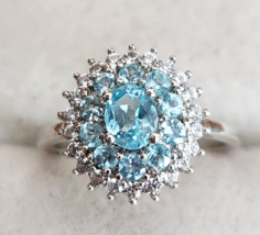 Paraiba Apatite / White Zircon Cocktail Ring in Platinum Over Sterling Size 5 - £43.03 GBP