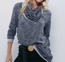 FREE PEOPLE Beach Womens Sweatshirt Gray Cocoon Cowl Neck Pullover One Size - £15.29 GBP