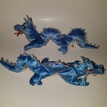 2 Folkmanis Blue Silver Dragon Finger Puppet Lot Plush Stuffed Toy 16&quot; Long - $33.62