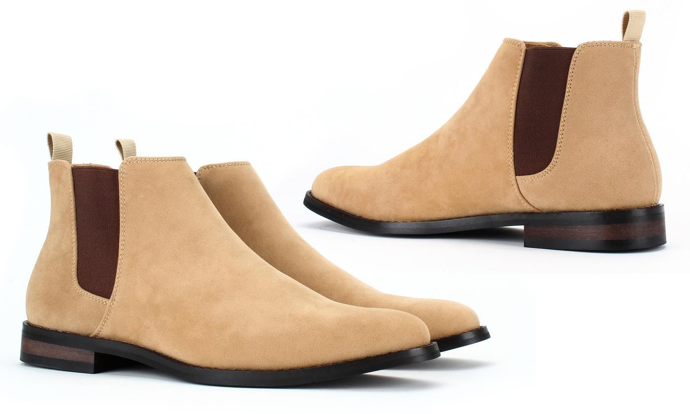 Good Looking Chelsea Beige Color Brown Elastic Panel Handmade Pure Leather Boots