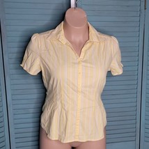 Jaclyn Smith Button Down Shirt Blouse ~ Sz L ~ Yellow ~ Stripes ~ Short Sleeve - £17.69 GBP