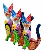 Balinese Wood Handicrafts Colorful Feline Cat Family Set of 3 Decor Figu... - $38.36 CAD