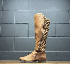 Steve Madden Northside Cognac Brown Leather Quilted Zip Knee High Boots ... - £39.93 GBP