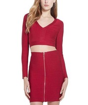 MSRP $89 Guess Dark Red Back-Cutout Cruz Long-Sleeve V-Neck TOP Red Size XS - £19.26 GBP