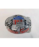 Vintage American Trucker 1998 Pewter Belt Buckle Siskiyou Painted Enamel - $27.28 CAD