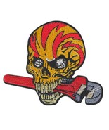 SKULL WITH WRENCH IRON ON PATCH 3.75&quot; Punk Mechanic Biker Motorcycle Emb... - $6.95 CAD
