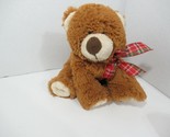 Ganz Plush brown teddy bear cream beige ears feet red green plaid bow Mc... - $25.98