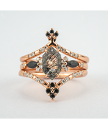 Long Hexagonal Tourmaline with Black Onyx and Moissanite Ring Set - $1,200.00+